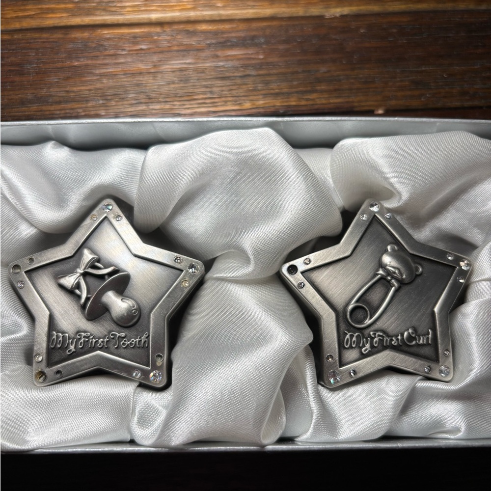 Baby Keepsake Gift Set Pewter Star Boxes – First Tooth & First Curl